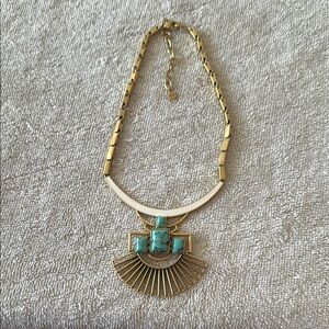 Stella & Dot Gold and Green Art Deco Necklace